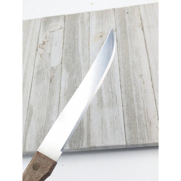 TRAMONTINA Inox Slicing Knife Wood Handle 7-3/4" Blade BRASIL 12-1/2" Long - Picture 3 of 10